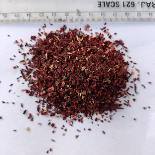 Hibiscus Flower (Dried) - Hibiscus sabdariffa - Gudhal Phool, Roselle Tea Flower Cut Size / T-Cut / TBC