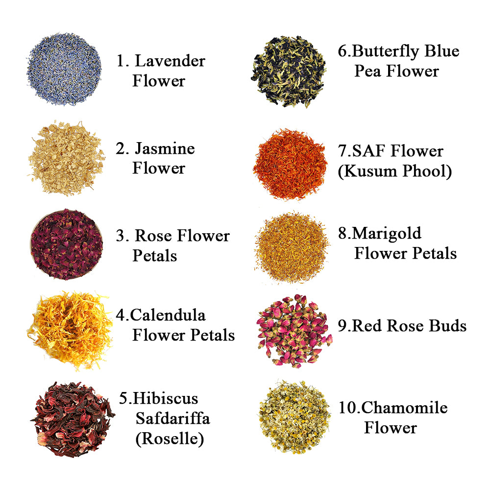10 Flowers Combo | 10 Dried Flowers | Pack Combo of 10 Dried edible flowers