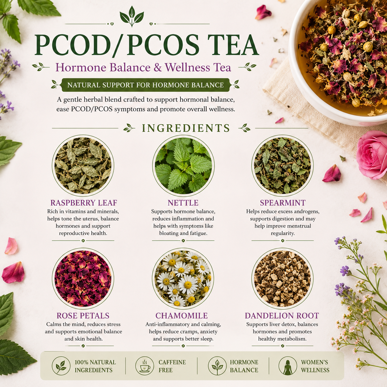 PCOD/ PCOS Cure Herbal Tea Blend l Hormone Balance Herbal Tea l Period Cramps Relief natural herbs Tea