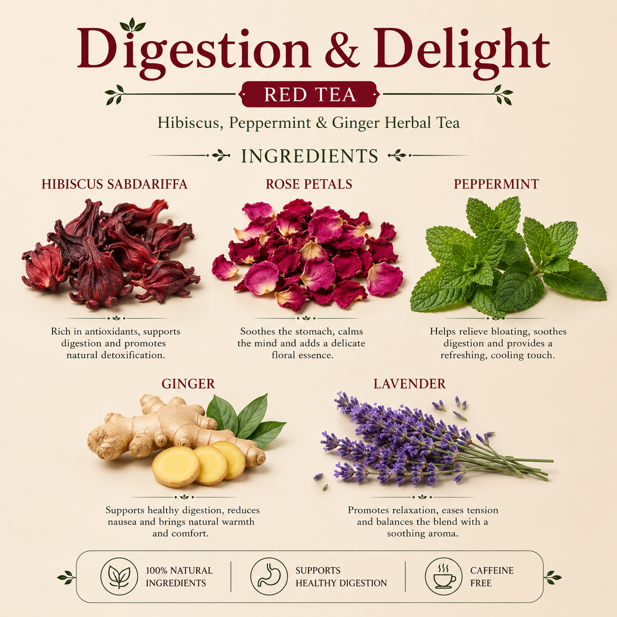 Digestion & Delight Red Tea | Hibiscus, Peppermint & Ginger Herbal Tea