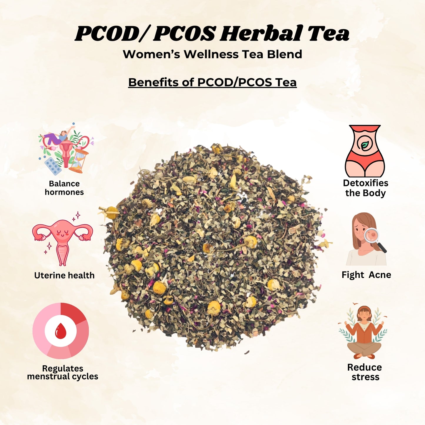 PCOD/ PCOS Cure Herbal Tea Blend l Hormone Balance Herbal Tea l Period Cramps Relief natural herbs Tea